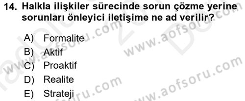 Halkla İlişkiler Ve İletişim Dersi 2016 - 2017 Yılı (Final) Dönem Sonu Sınav Soruları 14. Soru