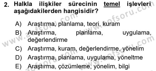 Halkla İlişkiler Ve İletişim Dersi 2016 - 2017 Yılı (Final) Dönem Sonu Sınav Soruları 2. Soru