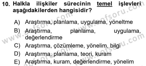 Halkla İlişkiler Ve İletişim Dersi 2017 - 2018 Yılı 3 Ders Sınavı 10. Soru