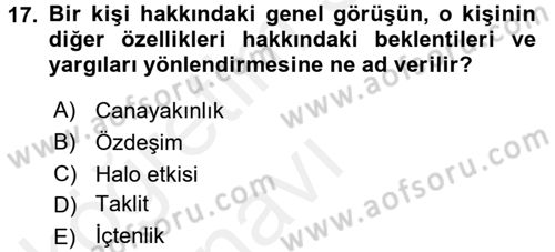 Halkla İlişkiler Ve İletişim Dersi 2017 - 2018 Yılı 3 Ders Sınavı 17. Soru