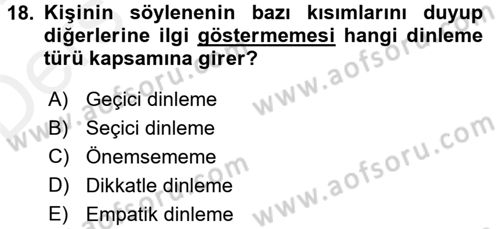 Halkla İlişkiler Ve İletişim Dersi 2017 - 2018 Yılı 3 Ders Sınavı 18. Soru