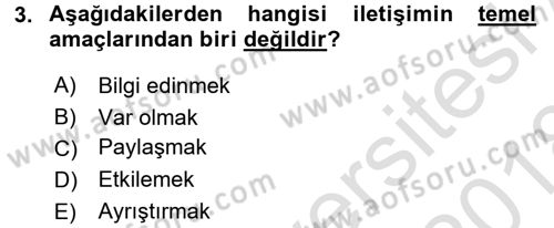 Halkla İlişkiler Ve İletişim Dersi 2017 - 2018 Yılı (Vize) Ara Sınav Soruları 3. Soru