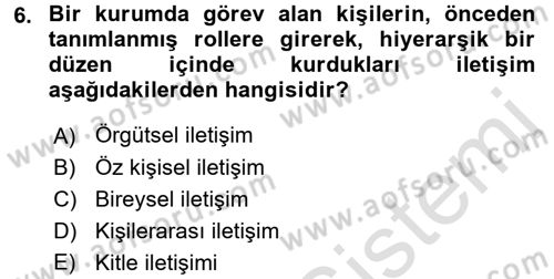 Halkla İlişkiler Ve İletişim Dersi Ara Sınavı Deneme Sınav Soruları 6. Soru