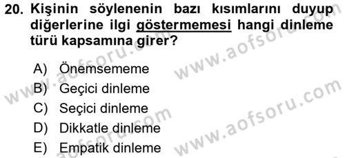 Halkla İlişkiler Ve İletişim Dersi 2017 - 2018 Yılı (Final) Dönem Sonu Sınav Soruları 20. Soru
