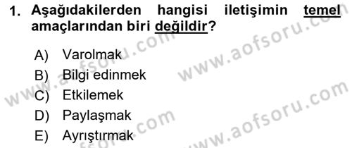 Halkla İlişkiler Ve İletişim Dersi Ara Sınavı Deneme Sınav Soruları 1. Soru