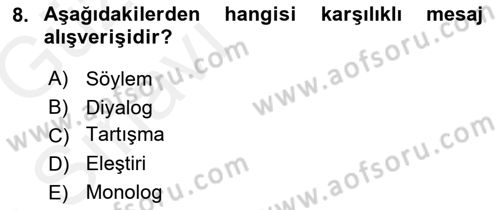 Halkla İlişkiler Ve İletişim Dersi Ara Sınavı Deneme Sınav Soruları 8. Soru