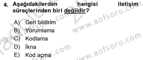 Halkla İlişkiler Ve İletişim Dersi 2019 - 2020 Yılı (Vize) Ara Sınav Soruları 4. Soru