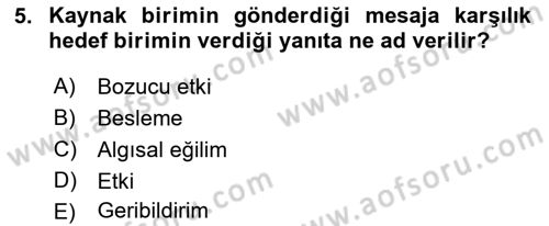 Halkla İlişkiler Ve İletişim Dersi 2019 - 2020 Yılı (Vize) Ara Sınav Soruları 5. Soru