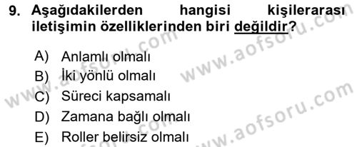Halkla İlişkiler Ve İletişim Dersi 2019 - 2020 Yılı (Vize) Ara Sınav Soruları 9. Soru