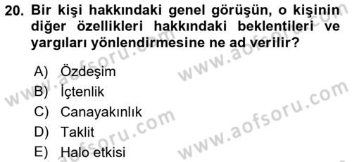 Halkla İlişkiler Ve İletişim Dersi 2019 - 2020 Yılı (Final) Dönem Sonu Sınavı 20. Soru