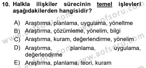 Halkla İlişkiler Ve İletişim Dersi 2020 - 2021 Yılı Yaz Okulu Sınav Soruları 10. Soru