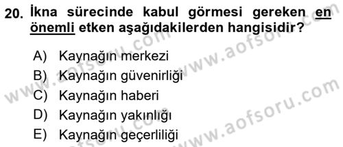 Halkla İlişkiler Ve İletişim Dersi 2020 - 2021 Yılı Yaz Okulu Sınav Soruları 20. Soru