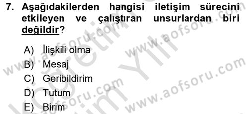 Halkla İlişkiler Ve İletişim Dersi 2020 - 2021 Yılı Yaz Okulu Sınav Soruları 7. Soru