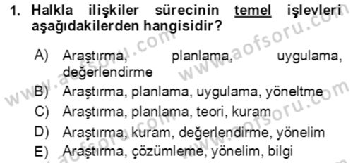 Halkla İlişkiler Ve İletişim Dersi 2021 - 2022 Yılı (Vize) Ara Sınavı 1. Soru