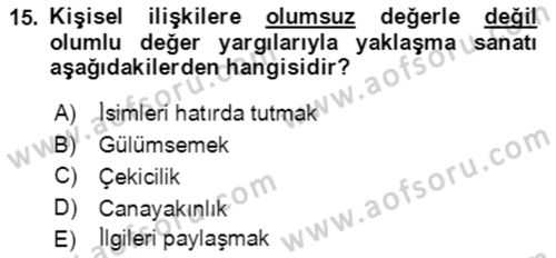 Halkla İlişkiler Ve İletişim Dersi 2021 - 2022 Yılı (Vize) Ara Sınav Soruları 15. Soru