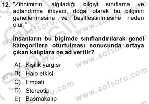Halkla İlişkiler Ve İletişim Dersi 2021 - 2022 Yılı (Final) Dönem Sonu Sınav Soruları 12. Soru