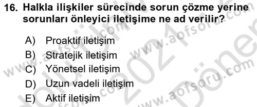 Halkla İlişkiler Ve İletişim Dersi 2021 - 2022 Yılı (Final) Dönem Sonu Sınavı 16. Soru