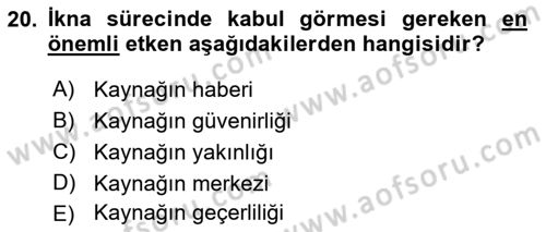 Halkla İlişkiler Ve İletişim Dersi 2021 - 2022 Yılı Yaz Okulu Sınav Soruları 20. Soru