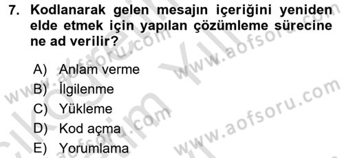 Halkla İlişkiler Ve İletişim Dersi 2021 - 2022 Yılı Yaz Okulu Sınav Soruları 7. Soru