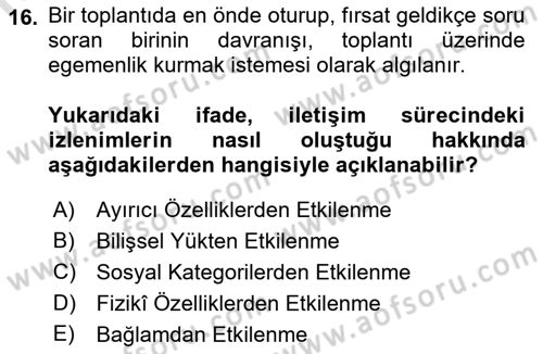 Halkla İlişkiler Ve İletişim Dersi 2022 - 2023 Yılı (Final) Dönem Sonu Sınav Soruları 16. Soru