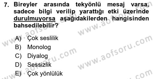 Halkla İlişkiler Ve İletişim Dersi 2022 - 2023 Yılı (Final) Dönem Sonu Sınav Soruları 7. Soru