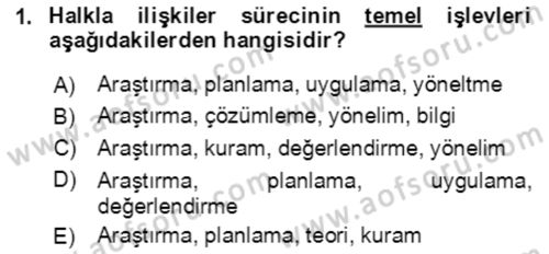 Halkla İlişkiler Ve İletişim Dersi 2022 - 2023 Yılı Yaz Okulu Sınav Soruları 1. Soru