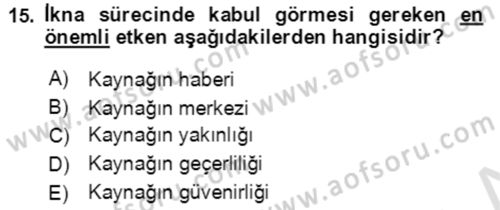 Halkla İlişkiler Ve İletişim Dersi 2022 - 2023 Yılı Yaz Okulu Sınav Soruları 15. Soru