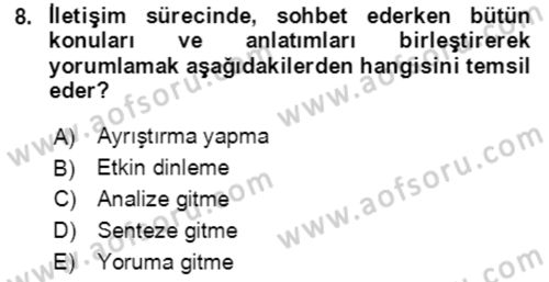 Halkla İlişkiler Ve İletişim Dersi 2022 - 2023 Yılı Yaz Okulu Sınavı 8. Soru