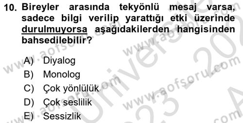 Halkla İlişkiler Ve İletişim Dersi Ara Sınavı Deneme Sınav Soruları 10. Soru