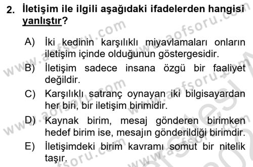 Halkla İlişkiler Ve İletişim Dersi Ara Sınavı Deneme Sınav Soruları 2. Soru