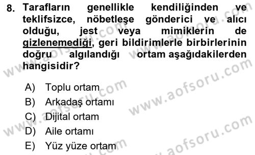 Halkla İlişkiler Ve İletişim Dersi 2023 - 2024 Yılı (Vize) Ara Sınavı 8. Soru