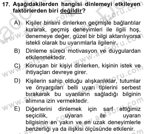 Halkla İlişkiler Ve İletişim Dersi 2023 - 2024 Yılı (Final) Dönem Sonu Sınav Soruları 17. Soru