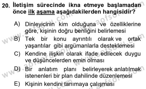 Halkla İlişkiler Ve İletişim Dersi 2023 - 2024 Yılı (Final) Dönem Sonu Sınav Soruları 20. Soru