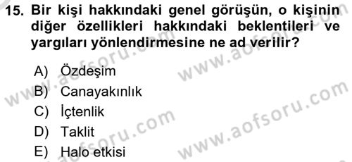 Halkla İlişkiler Ve İletişim Dersi 2023 - 2024 Yılı Yaz Okulu Sınav Soruları 15. Soru