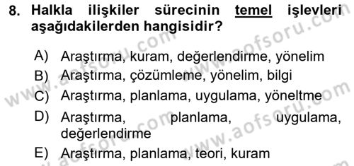 Halkla İlişkiler Ve İletişim Dersi 2023 - 2024 Yılı Yaz Okulu Sınav Soruları 8. Soru