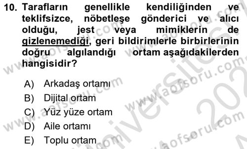 Halkla İlişkiler Ve İletişim Dersi 2024 - 2025 Yılı (Vize) Ara Sınav Soruları 10. Soru