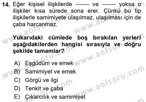 Halkla İlişkiler Ve İletişim Dersi 2024 - 2025 Yılı (Vize) Ara Sınav Soruları 14. Soru