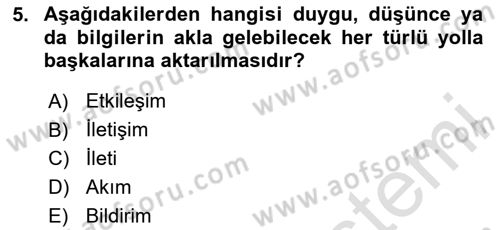 Halkla İlişkiler Ve İletişim Dersi Ara Sınavı Deneme Sınav Soruları 5. Soru