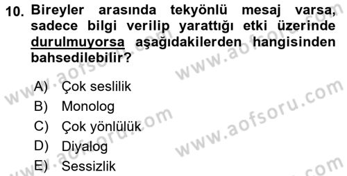Halkla İlişkiler Ve İletişim Dersi 2024 - 2025 Yılı (Final) Dönem Sonu Sınav Soruları 10. Soru