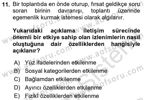 Halkla İlişkiler Ve İletişim Dersi 2024 - 2025 Yılı (Final) Dönem Sonu Sınav Soruları 11. Soru