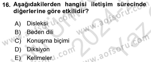 Halkla İlişkiler Ve İletişim Dersi 2024 - 2025 Yılı Yaz Okulu Sınav Soruları 16. Soru
