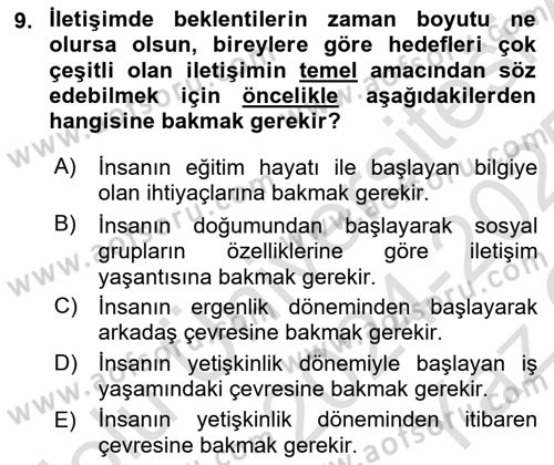 Halkla İlişkiler Ve İletişim Dersi 2024 - 2025 Yılı Yaz Okulu Sınav Soruları 9. Soru