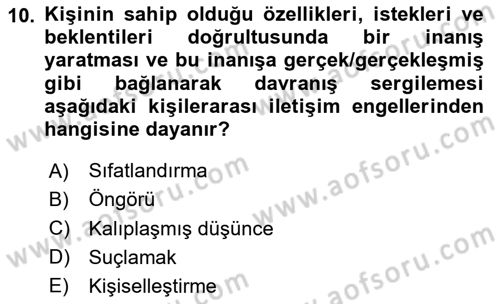Halkla İlişkiler Ve İletişim Dersi 2025 - 2026 Yılı (Vize) Ara Sınav Soruları 10. Soru