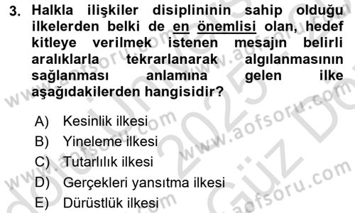 Halkla İlişkiler Ve İletişim Dersi 2025 - 2026 Yılı (Vize) Ara Sınav Soruları 3. Soru
