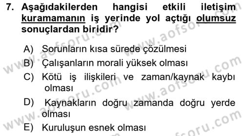 Halkla İlişkiler Ve İletişim Dersi 2025 - 2026 Yılı (Vize) Ara Sınav Soruları 7. Soru