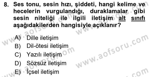 Halkla İlişkiler Ve İletişim Dersi 2025 - 2026 Yılı (Vize) Ara Sınav Soruları 8. Soru
