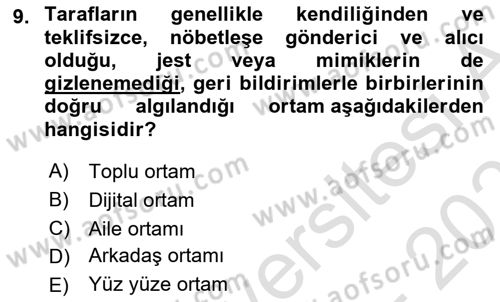 Halkla İlişkiler Ve İletişim Dersi 2025 - 2026 Yılı (Vize) Ara Sınav Soruları 9. Soru
