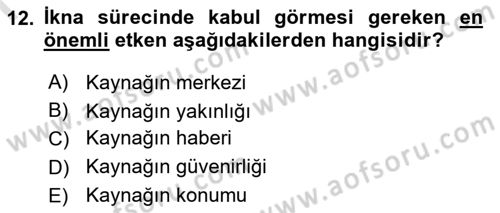 Halkla İlişkiler Ve İletişim Dersi 2025 - 2026 Yılı (Final) Dönem Sonu Sınav Soruları 12. Soru