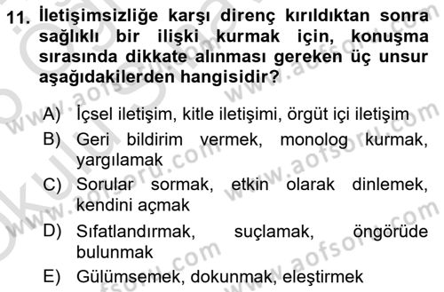 Halkla İlişkiler Ve İletişim Dersi 2025 - 2026 Yılı Yaz Okulu Sınav Soruları 11. Soru