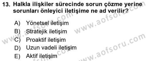Halkla İlişkiler Ve İletişim Dersi 2025 - 2026 Yılı Yaz Okulu Sınav Soruları 13. Soru